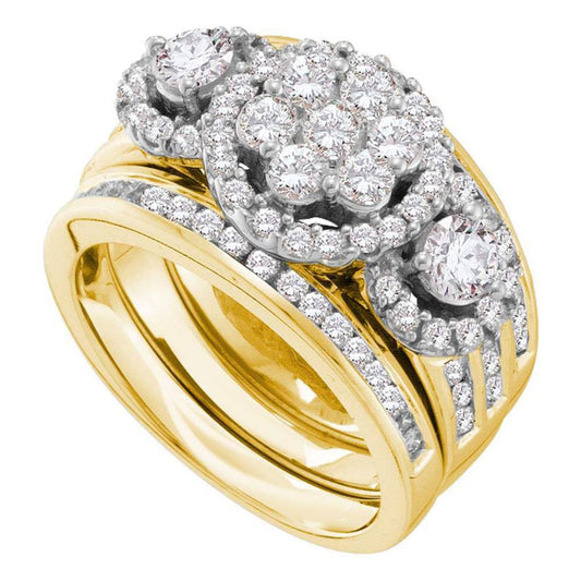 14k Yellow Gold Round Diamond 3-Piece Bridal Wedding Ring Set 2 Cttw