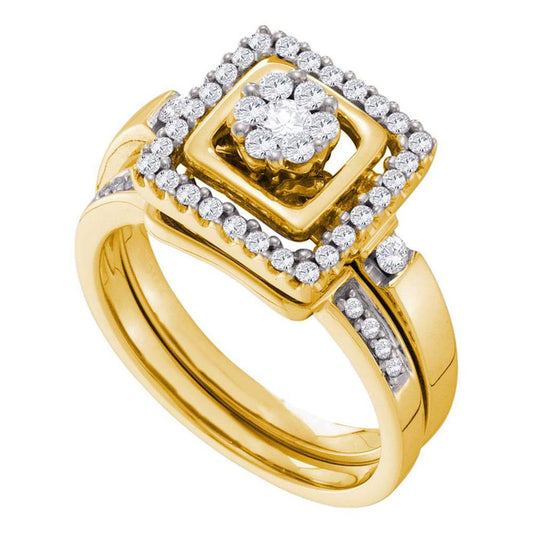 14k Yellow Gold Round Diamond Bridal Wedding Ring Set 1/2 Cttw