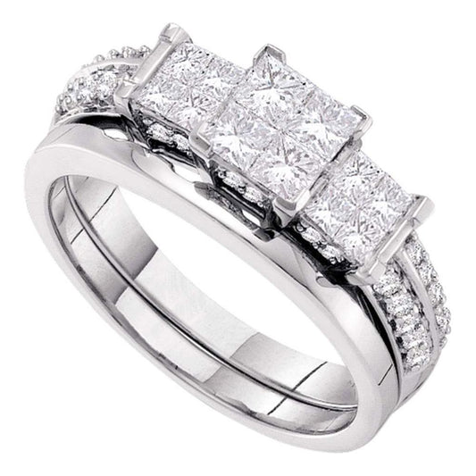 14k White Gold Princess Diamond Bridal Wedding Ring Set 1 Cttw