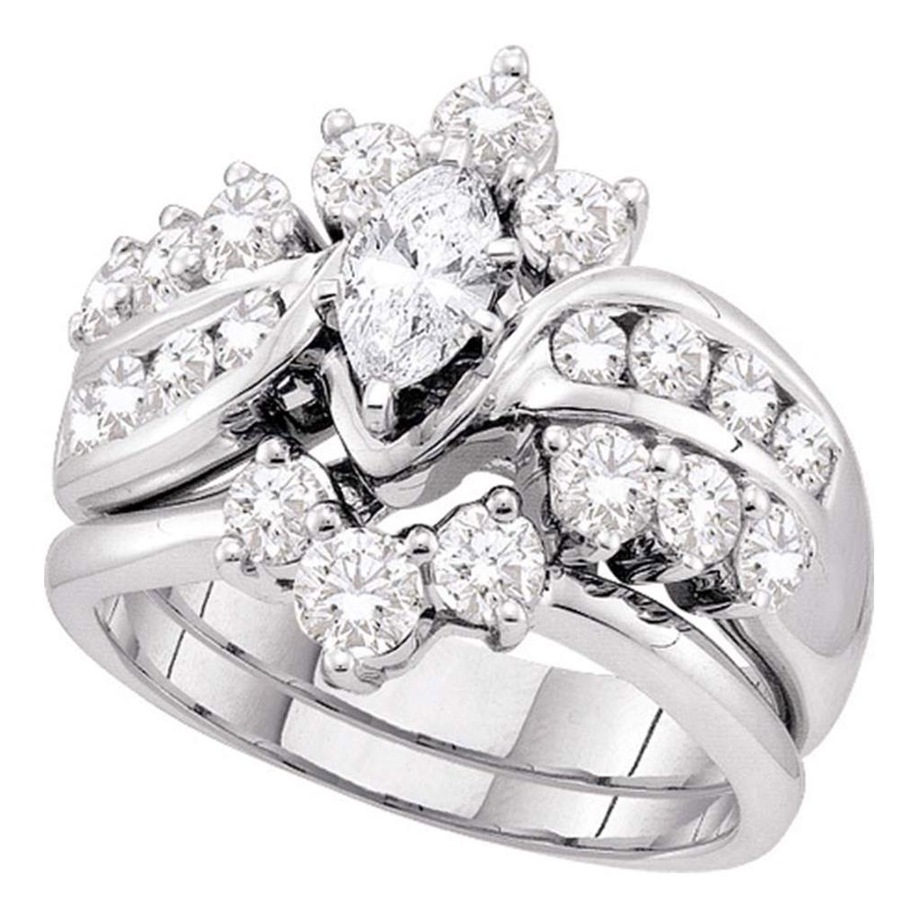 14k White Gold Marquise Diamond Bridal Wedding Ring Set 2 Cttw (Certified)