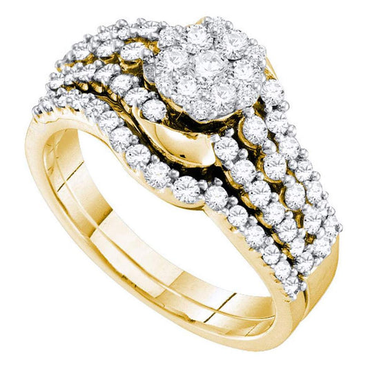 14k Yellow Gold Round Diamond Bridal Wedding Ring Set 1 Cttw