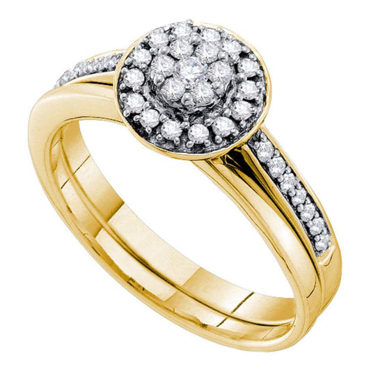 14k Yellow Gold Round Diamond Bridal Wedding Ring Set 1/3 Cttw