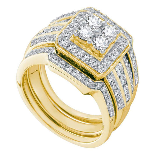 14k Yellow Gold Round Diamond Bridal Wedding Ring Set 1-1/2 Cttw