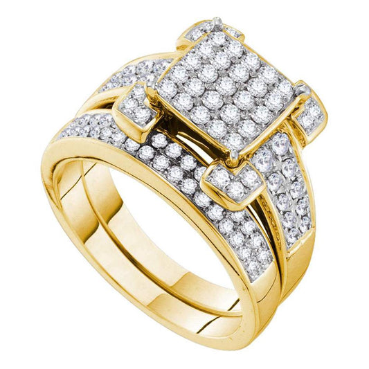 14k Yellow Gold Round Diamond Bridal Wedding Ring Set 1 Cttw