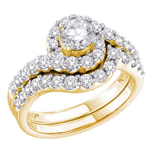 14k Yellow Gold Round Diamond Bridal Wedding Ring Set 1-3/8 Cttw (Certified)