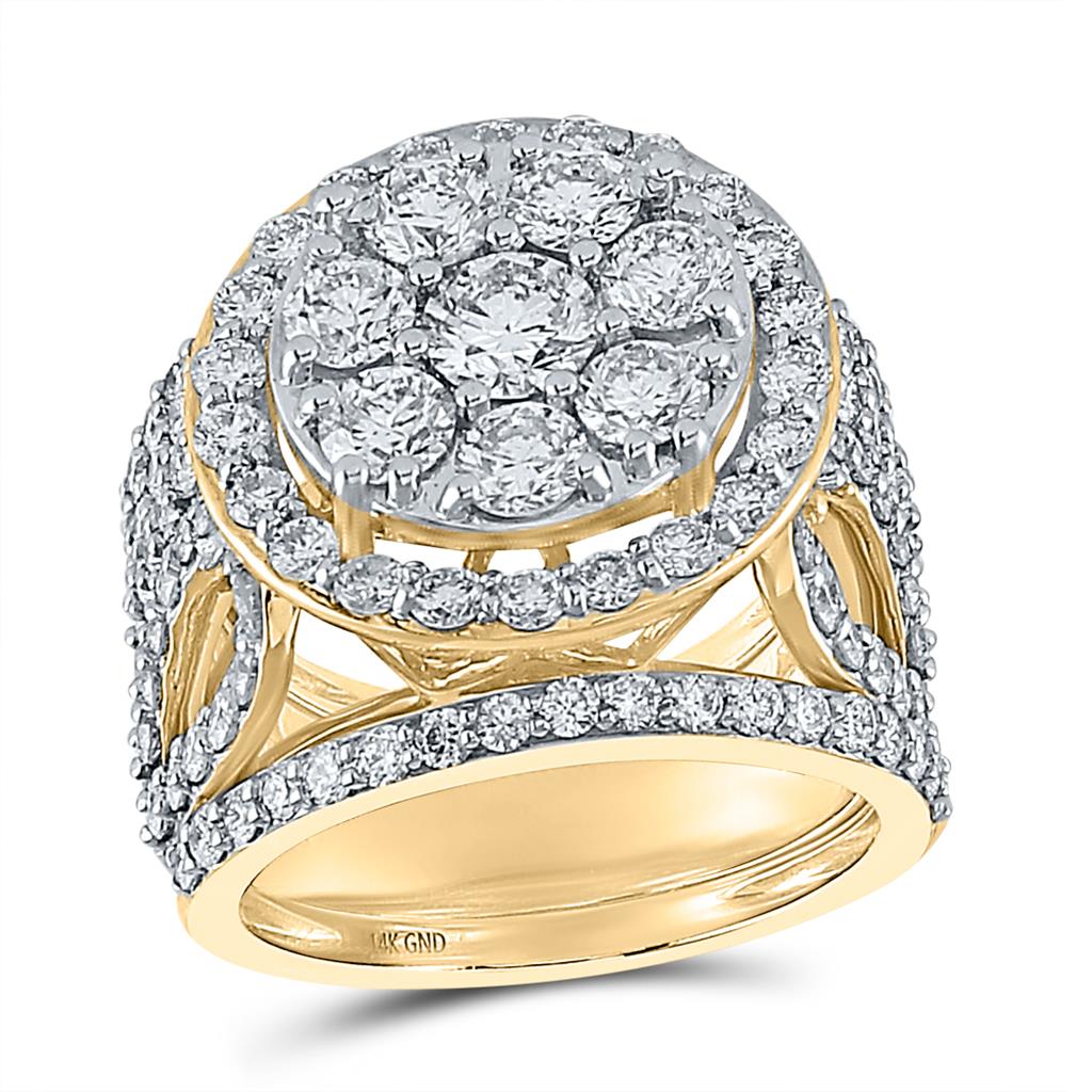 14k Yellow Gold Round Diamond Halo Bridal Wedding Ring Set 4 Cttw