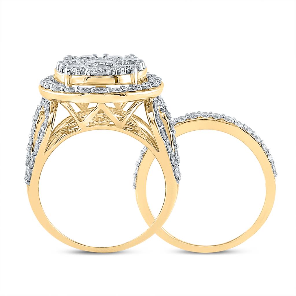 14k Yellow Gold Round Diamond Halo Bridal Wedding Ring Set 4 Cttw