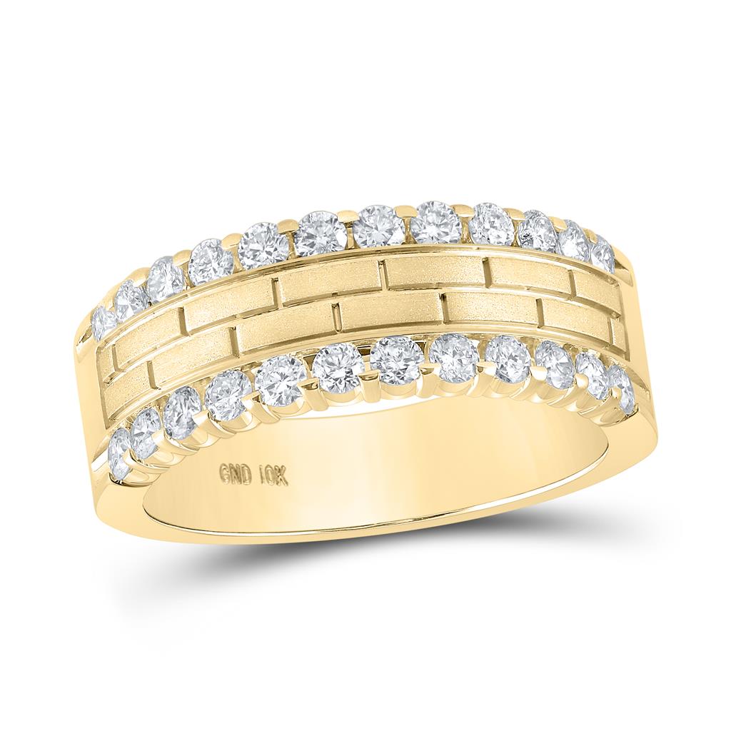 10k Yellow Gold Round Diamond Wedding Brick Band Ring 1 Cttw