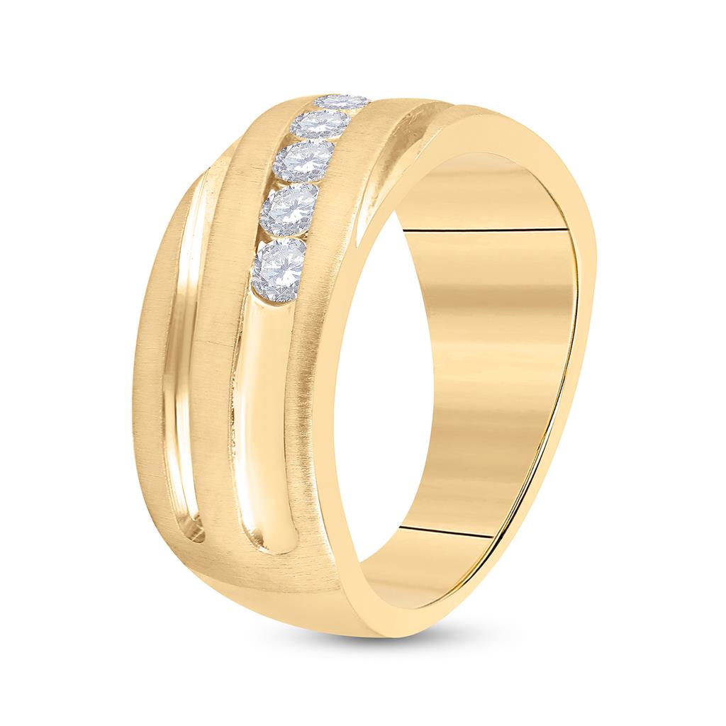 10k Yellow Gold Round Diamond Diagonal Wedding Band Ring 1/2 Cttw