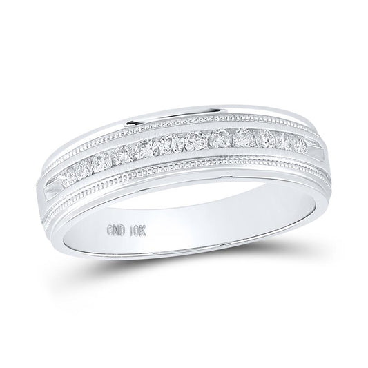 14k White Gold Machine Set Round Diamond Wedding Channel Band Ring 1/4 Cttw