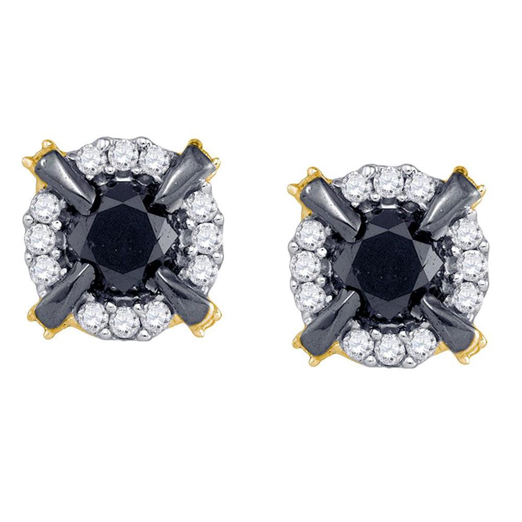 10k Yellow Gold Round Black Diamond Stud Earrings 1 Cttw