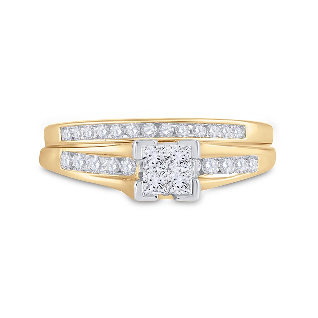 10k Yellow Gold Princess Diamond Bridal Wedding Ring Set 1/2 Cttw