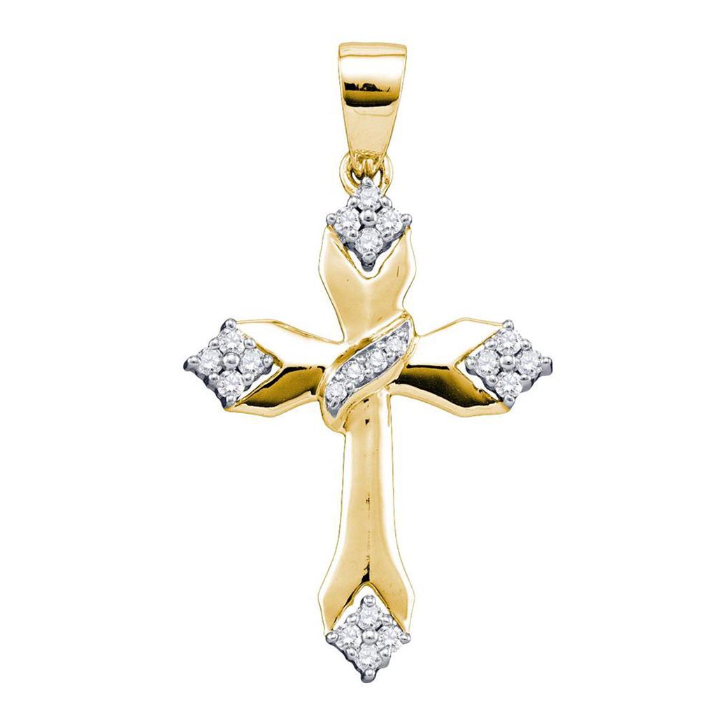 14k Yellow Gold Diamond Cross Crucifix Religious Pendant 1/5 Cttw