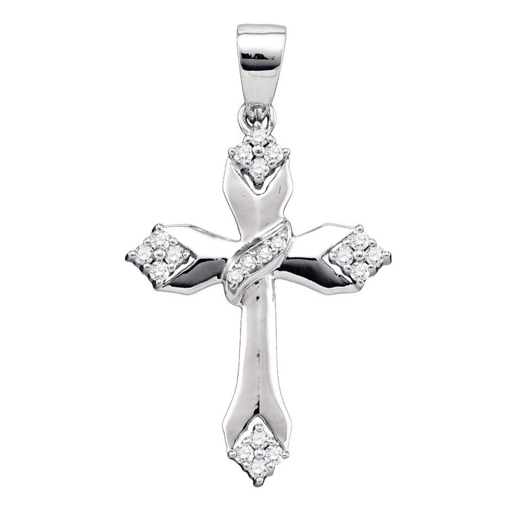 14k White Gold Round Diamond Cross Crucifix Religious Pendant 1/5 Cttw