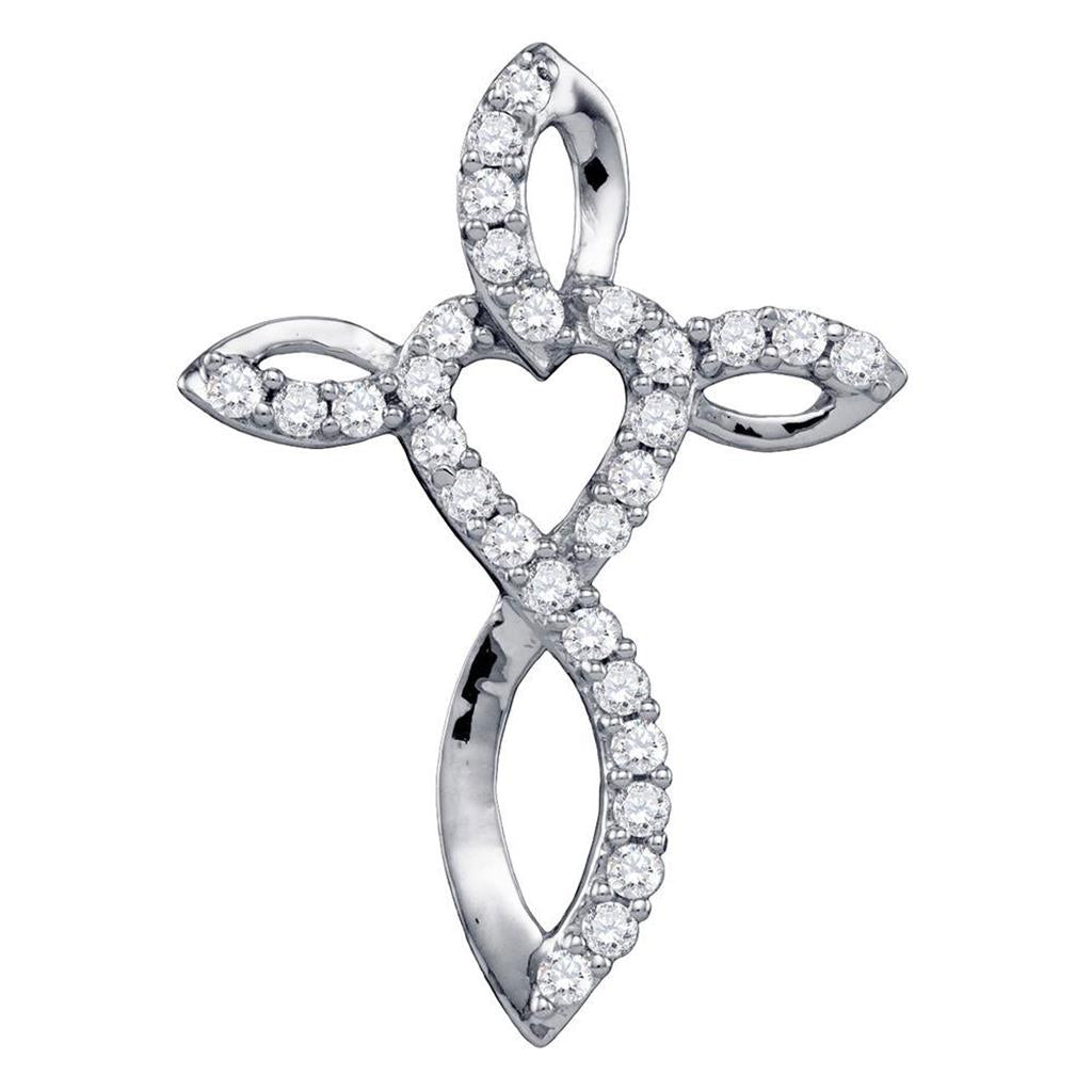 14k White Gold Round Diamond Cross Pendant 1/3 Cttw