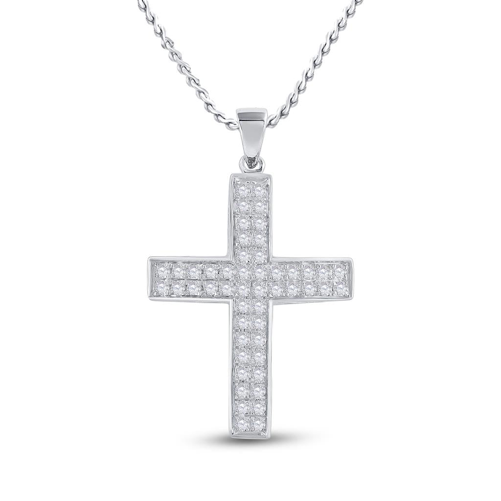 14k White Gold Round Diamond Roman Cross Pendant 1/2 Cttw