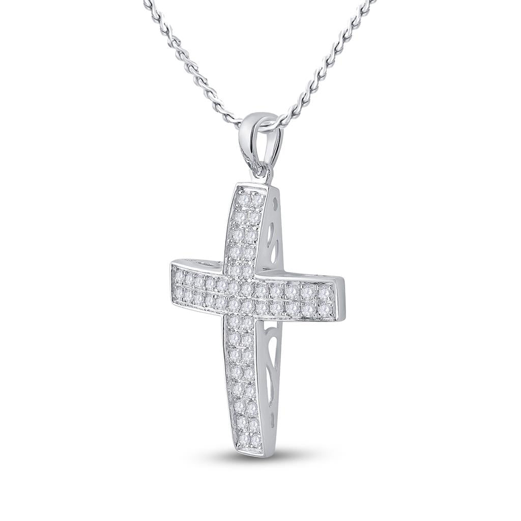 14k White Gold Round Diamond Roman Cross Pendant 1/2 Cttw