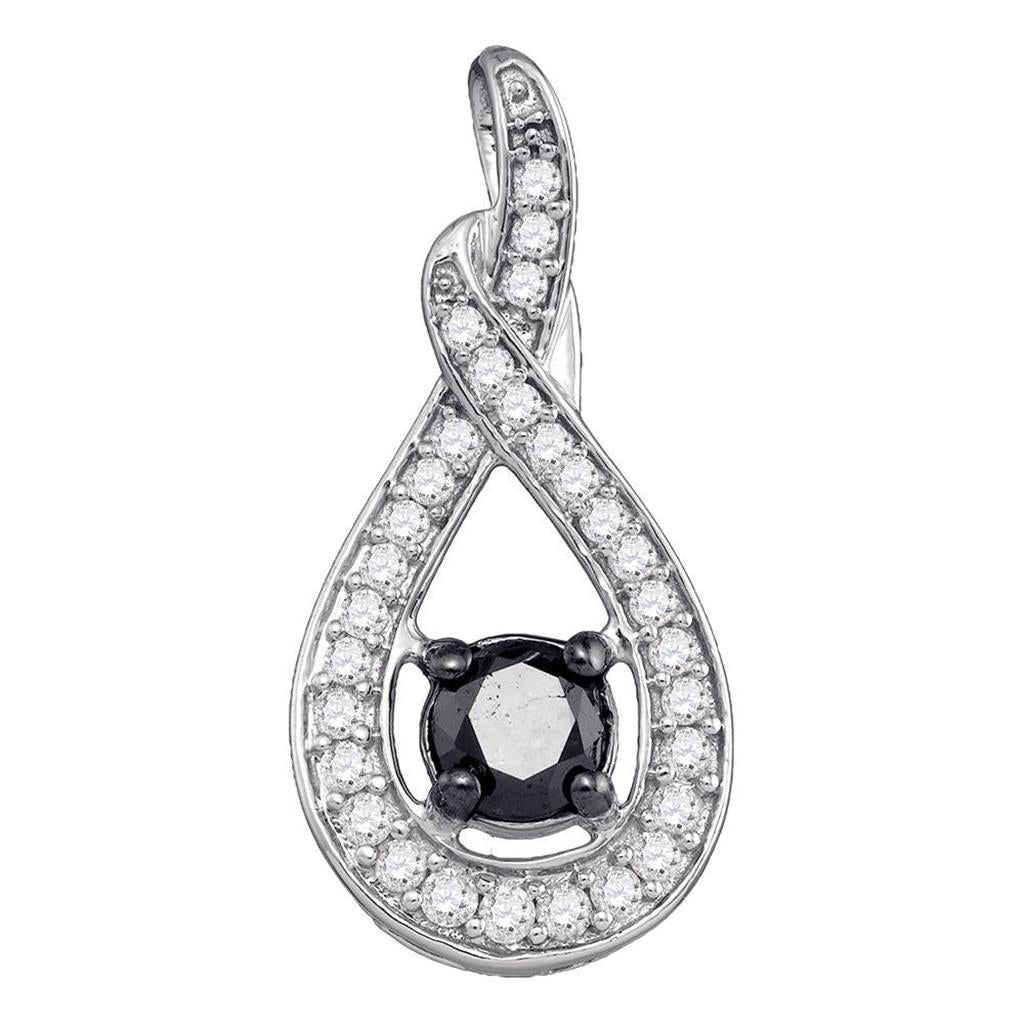 14k White Gold Round Black Diamond Teardrop Pendant 1 Cttw