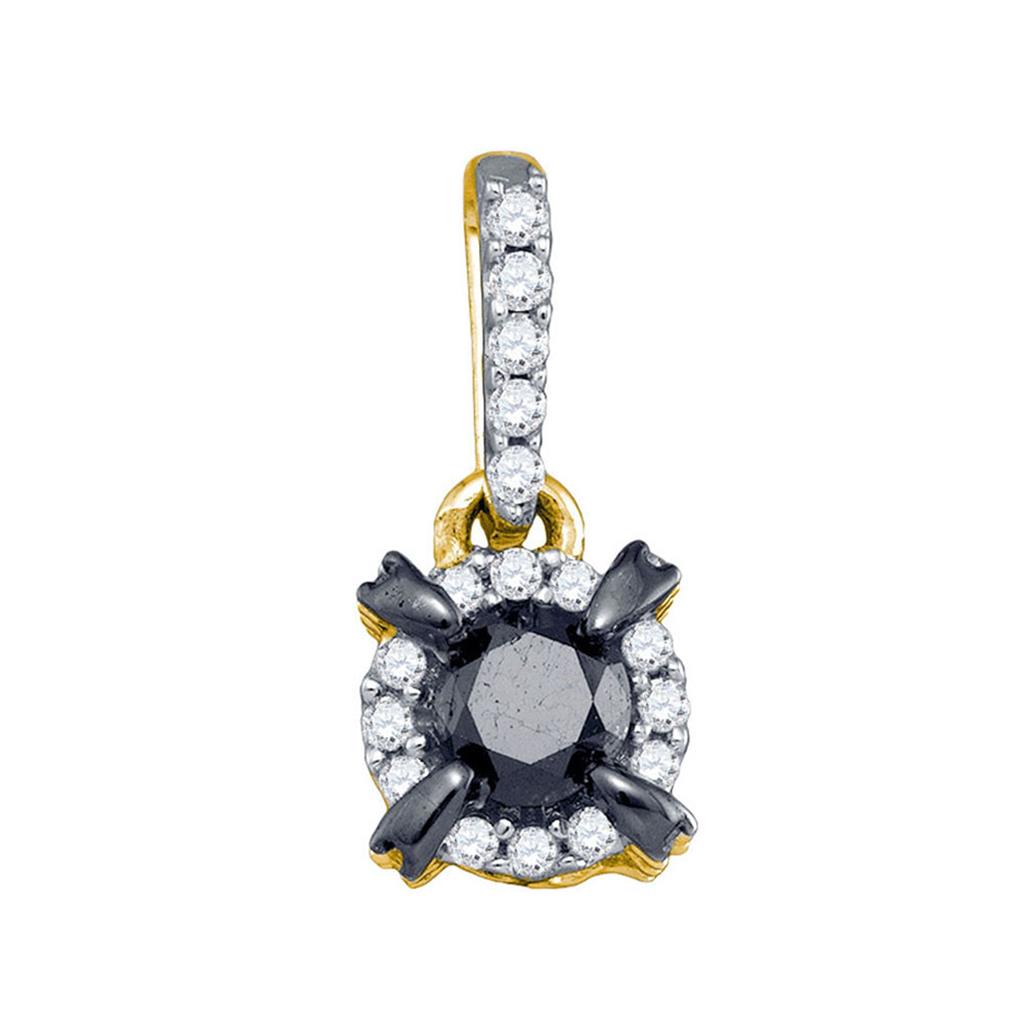 10k Yellow Gold Round Black Diamond Solitaire Pendant 1 Cttw