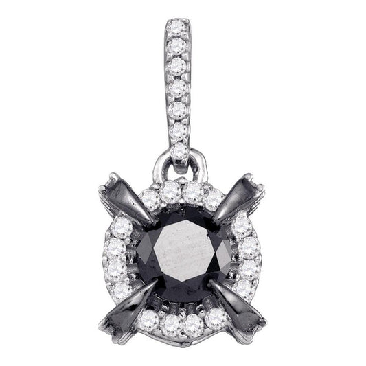 14k White Gold Round Black Diamond Solitaire Pendant 1 Cttw