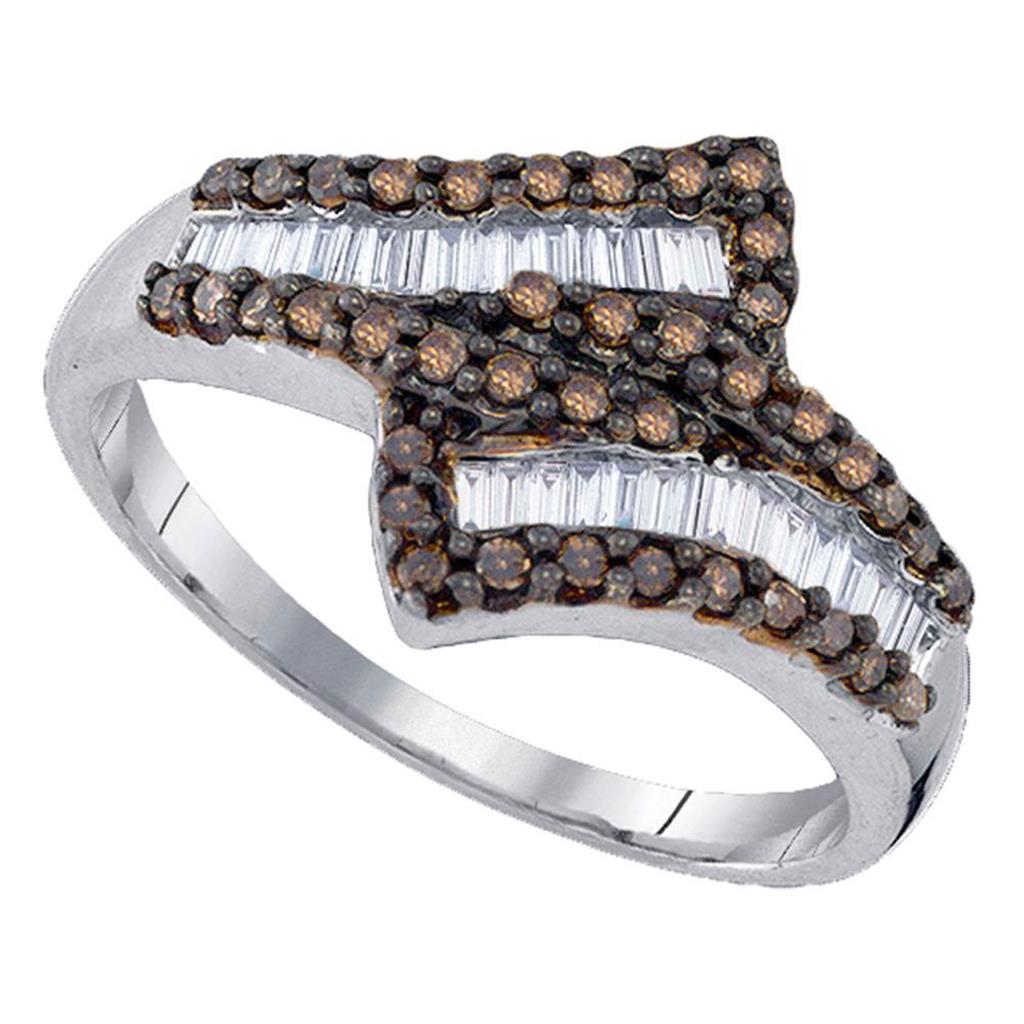 Sterling Silver Round Brown Diamond Bypass Cocktail Ring 1/2 Cttw