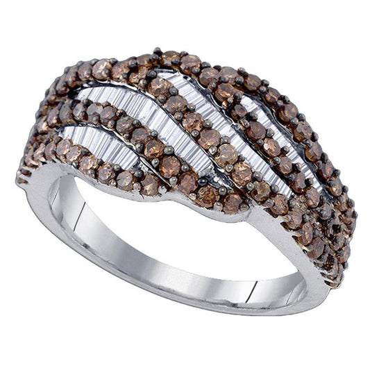 Sterling Silver Round Brown Diamond Fashion Ring 1-1/4 Cttw