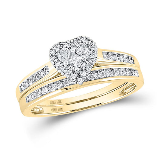 10k Yellow Gold Diamond Heart Bridal Wedding Ring Set 1/2 Cttw