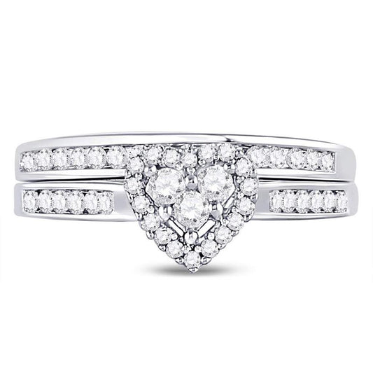 1/2 Ct. Round Diamond Heart Love Design Bridal Engagement Ring Set 14K White Gold