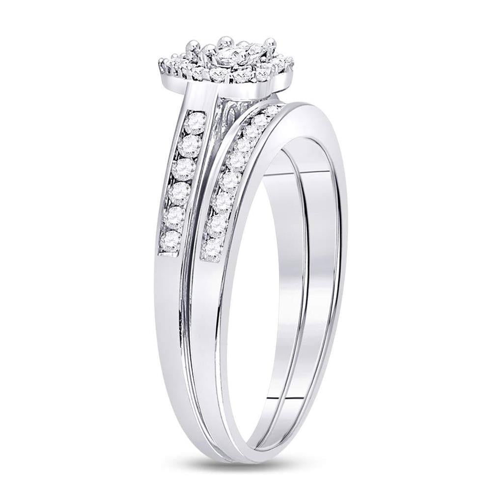 14k White Gold Diamond Heart Bridal Wedding Ring Set 1/2 Cttw