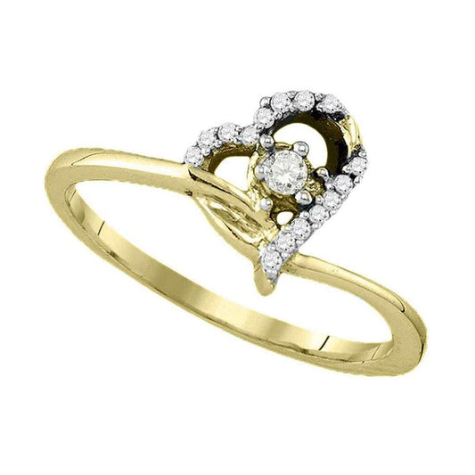 10k Yellow Gold Diamond Heart Promise Bridal Engagement Ring 1/10 Cttw