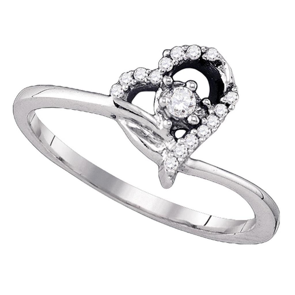 14k White Gold Diamond Heart Promise Bridal Engagement Ring 1/8 Cttw