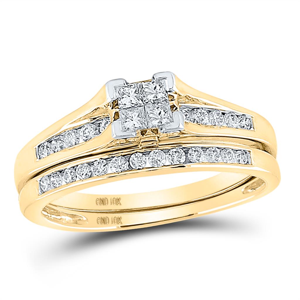 10k Yellow Gold Princess Diamond Bridal Wedding Ring Set 1/2 Cttw