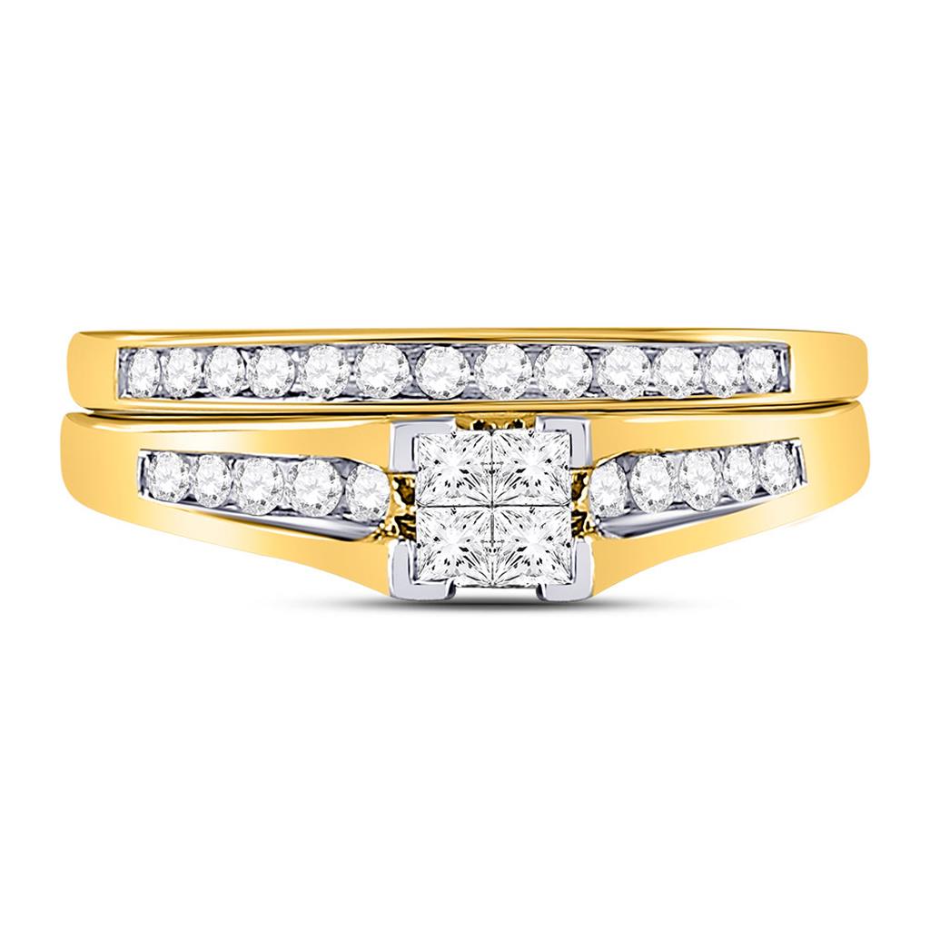 10k Yellow Gold Princess Diamond Bridal Wedding Ring Set 1/2 Cttw