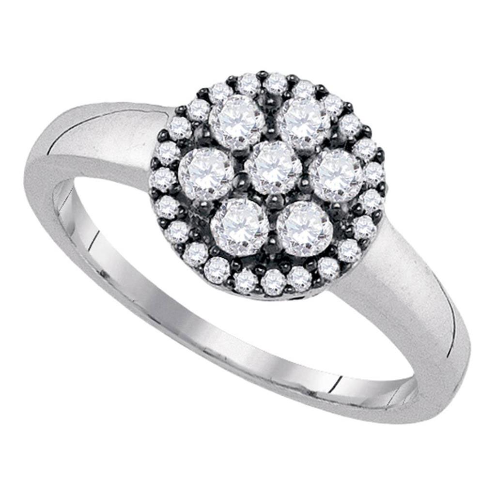 Sterling Silver Round Diamond Flower Cluster Ring 1/2 Cttw