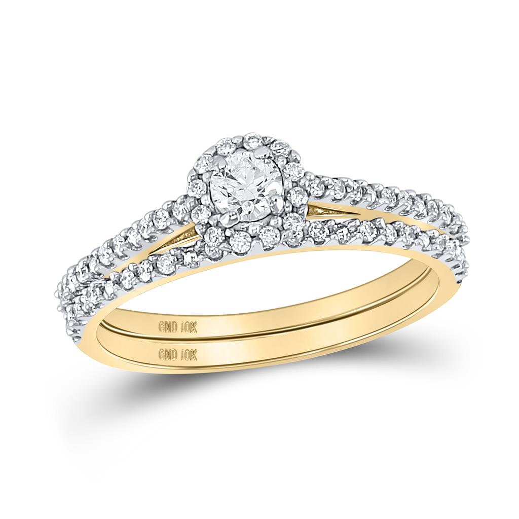 10k Yellow Gold Round Diamond Bridal Wedding Ring Set 1/2 Cttw (Certified)