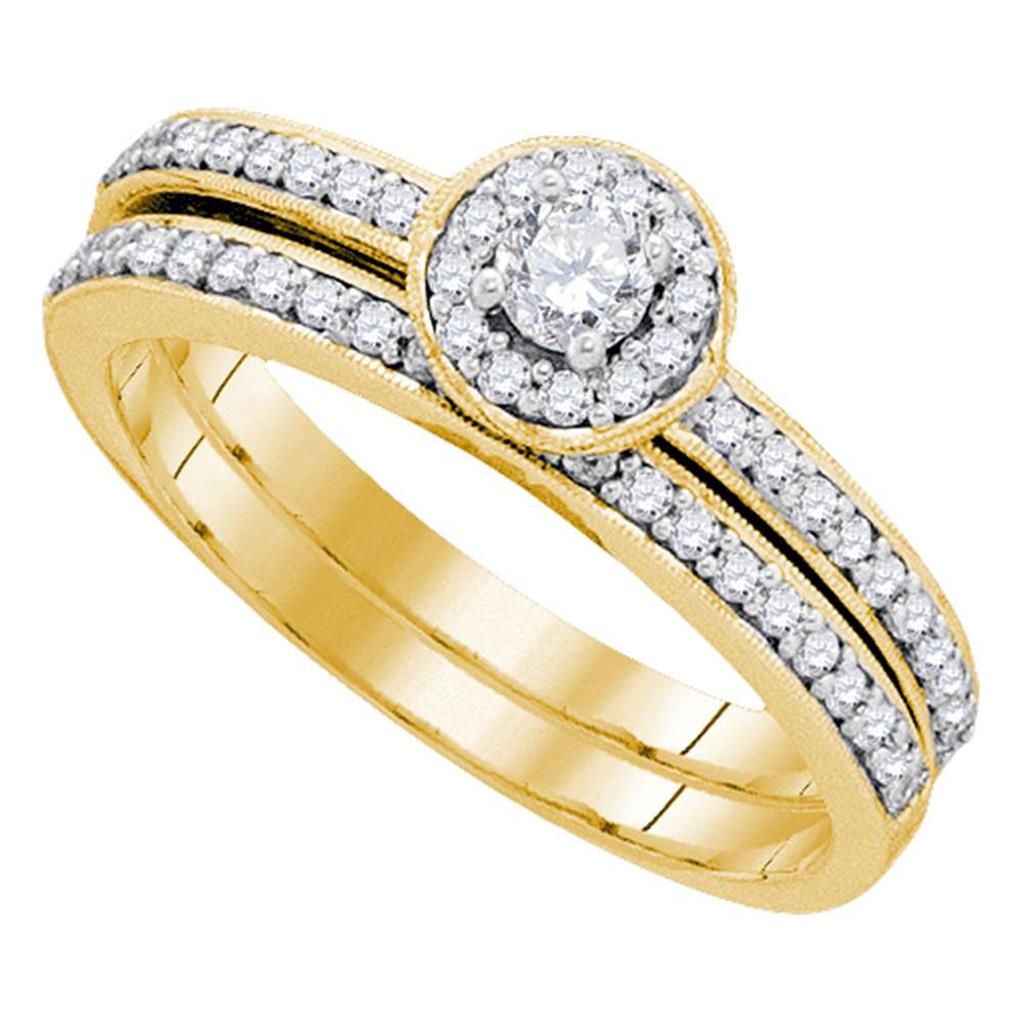 10k Yellow Gold Round Diamond Bridal Wedding Ring Set 1/2 Cttw