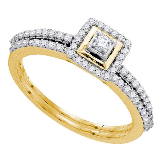 10k Yellow Gold Round Diamond Slender Bridal Wedding Ring Set 1/3 Cttw