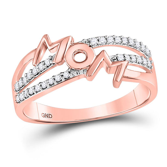 10k Rose Gold Round Diamond Mom Mother Band Ring 1/6 Cttw