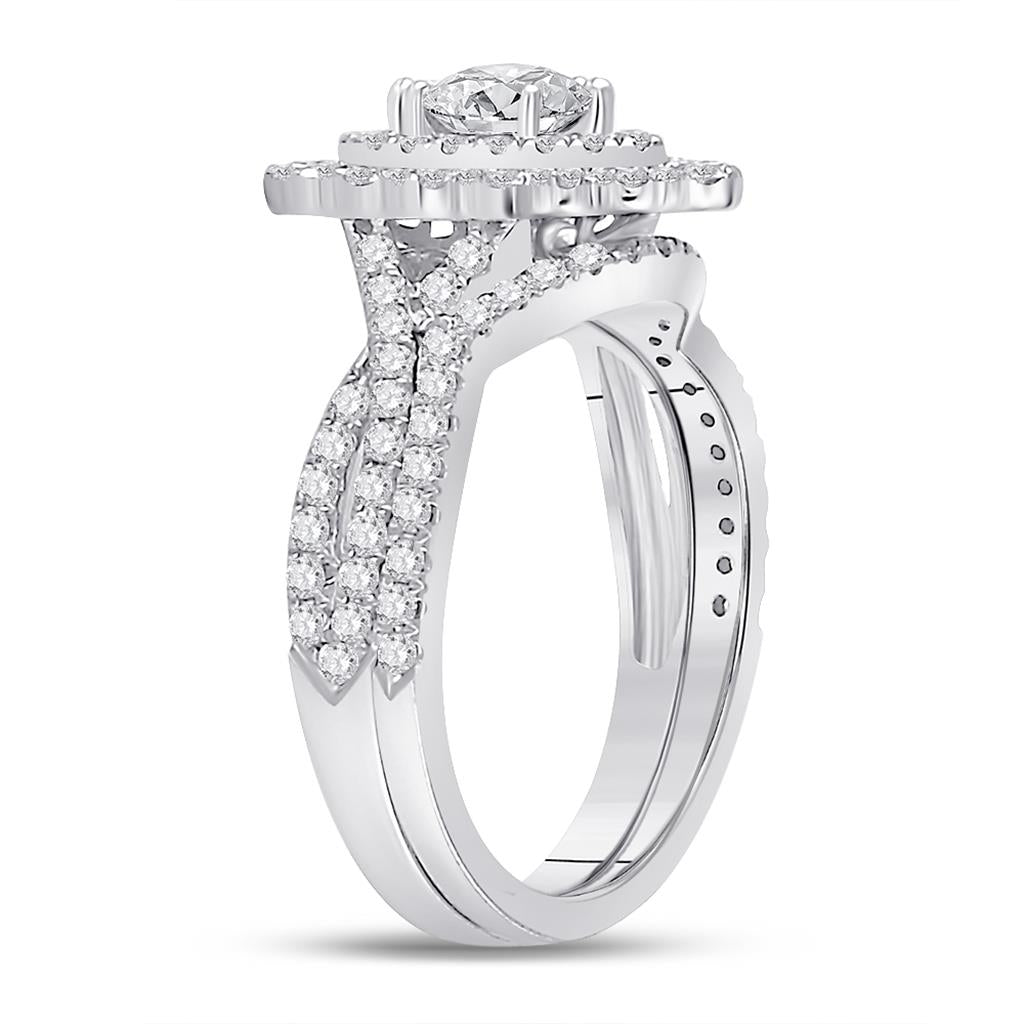 14k White Gold Marquise Diamond Bridal Wedding Ring Set 2 Cttw (Certified)