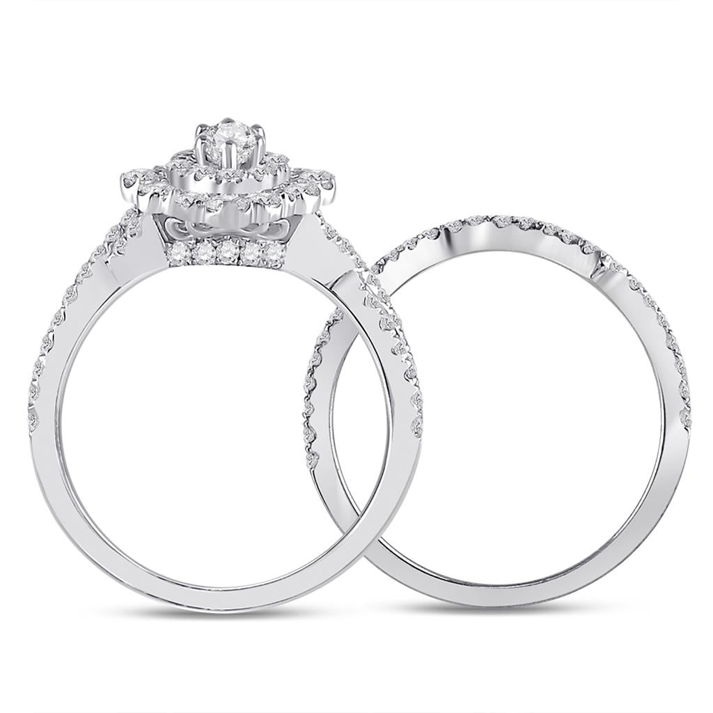 14k White Gold Marquise Diamond Bridal Wedding Ring Set 2 Cttw (Certified)