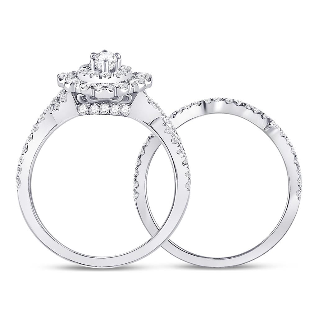 14k White Gold Marquise Diamond Bridal Wedding Ring Set 2 Cttw (Certified)