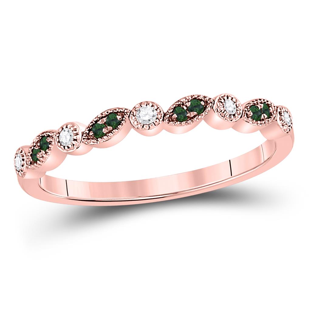 10k Rose Gold Round Emerald Diamond Stackable Band Ring 1/10 Cttw