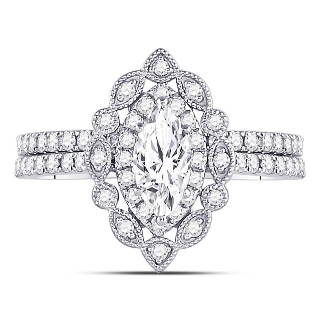 14k White Gold Marquise Diamond Bridal Wedding Ring Set 1-1/4 Cttw (Certified)