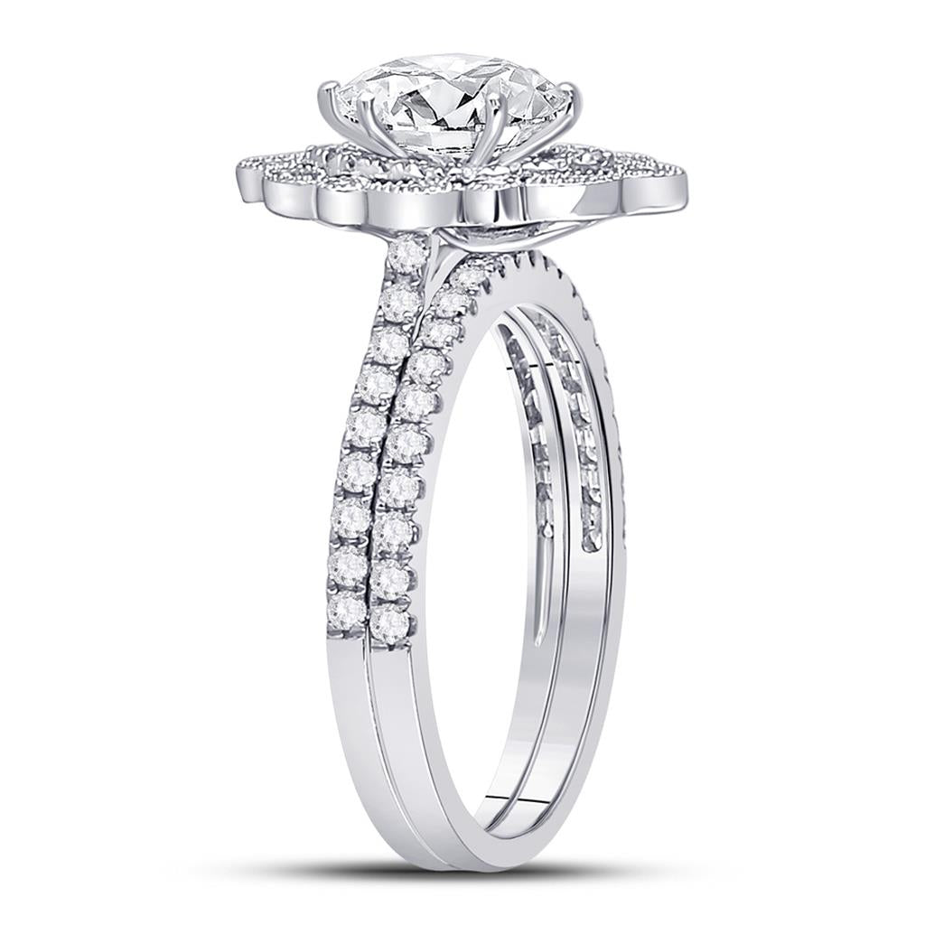 14k White Gold Marquise Diamond Bridal Wedding Ring Set 1-1/4 Cttw (Certified)