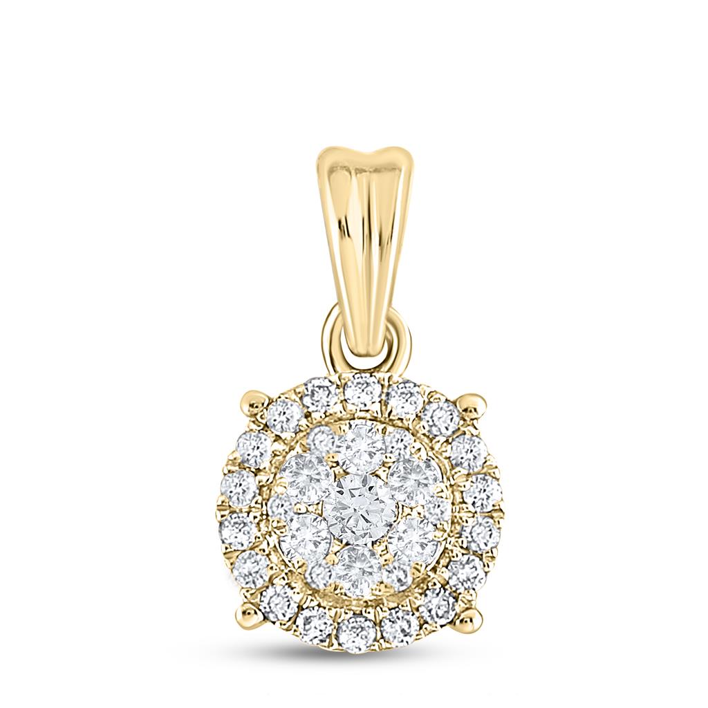 14k Yellow Gold Round Diamond Circle Halo Cluster Pendant 1/4 Cttw