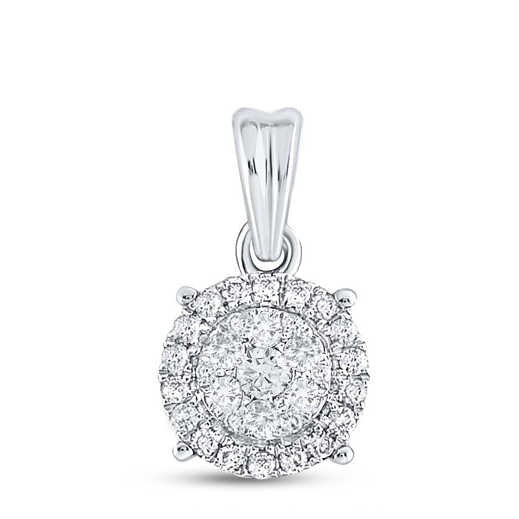 14k White Gold Round Diamond Halo Cluster Pendant 1/4 Cttw