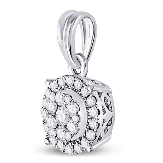 14k White Gold Round Diamond Halo Cluster Pendant 1/4 Cttw