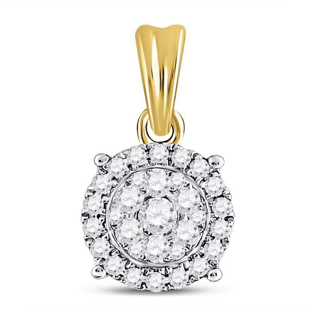 14k Yellow Gold Round Diamond Halo Cluster Pendant 1/2 Cttw