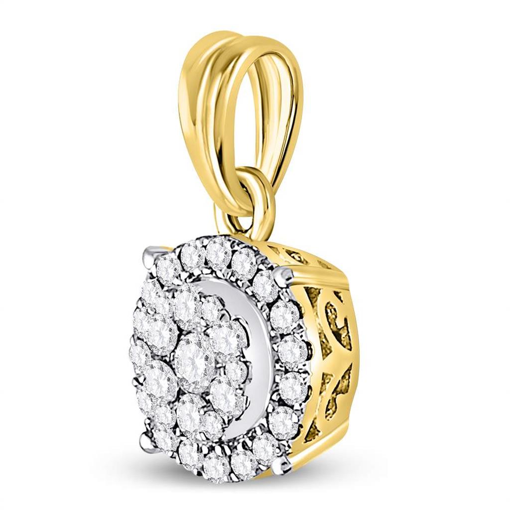 14k Yellow Gold Round Diamond Halo Cluster Pendant 1/2 Cttw