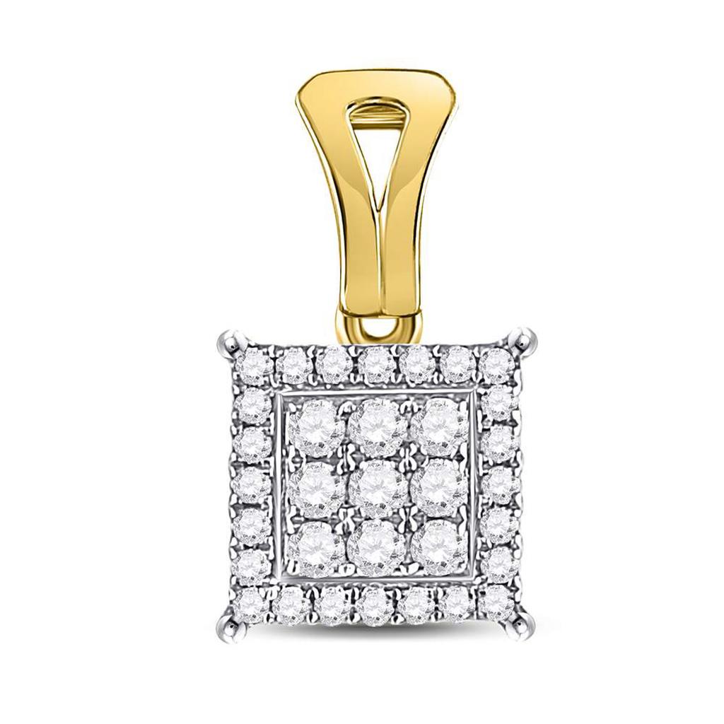 14kt Yellow Gold Round Diamond Square Cluster Pendant 1/4 Cttw